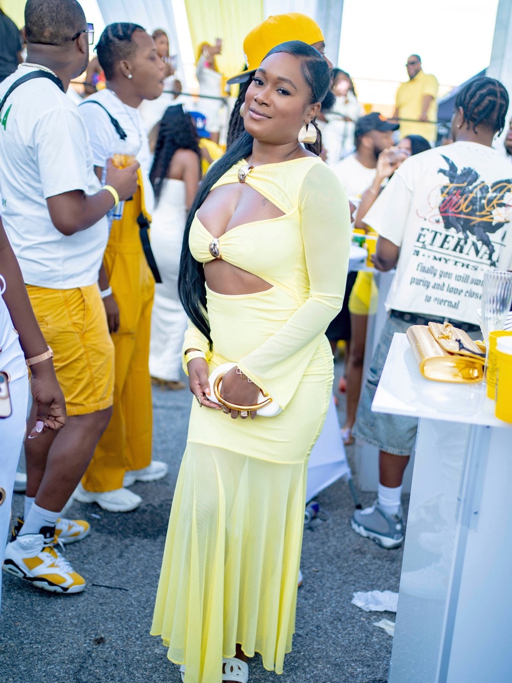 Yellow Cutout Maxi Dress with Ring Accents